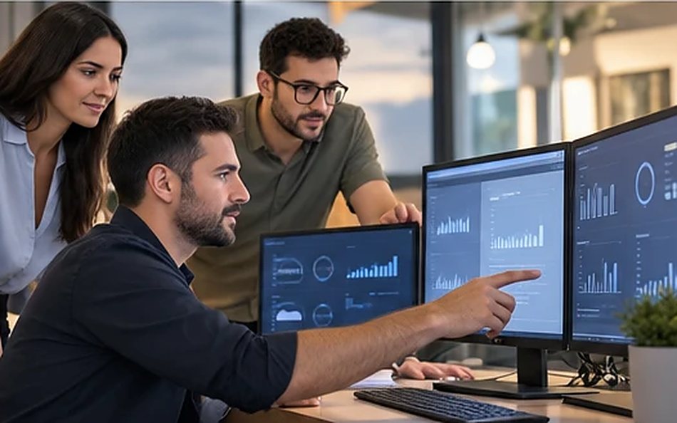 Un equipo revisando los paneles de control de su negocio